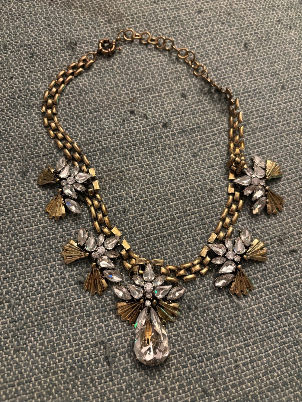Source Unknown Gold and Black Crystal Floral Statement Necklace